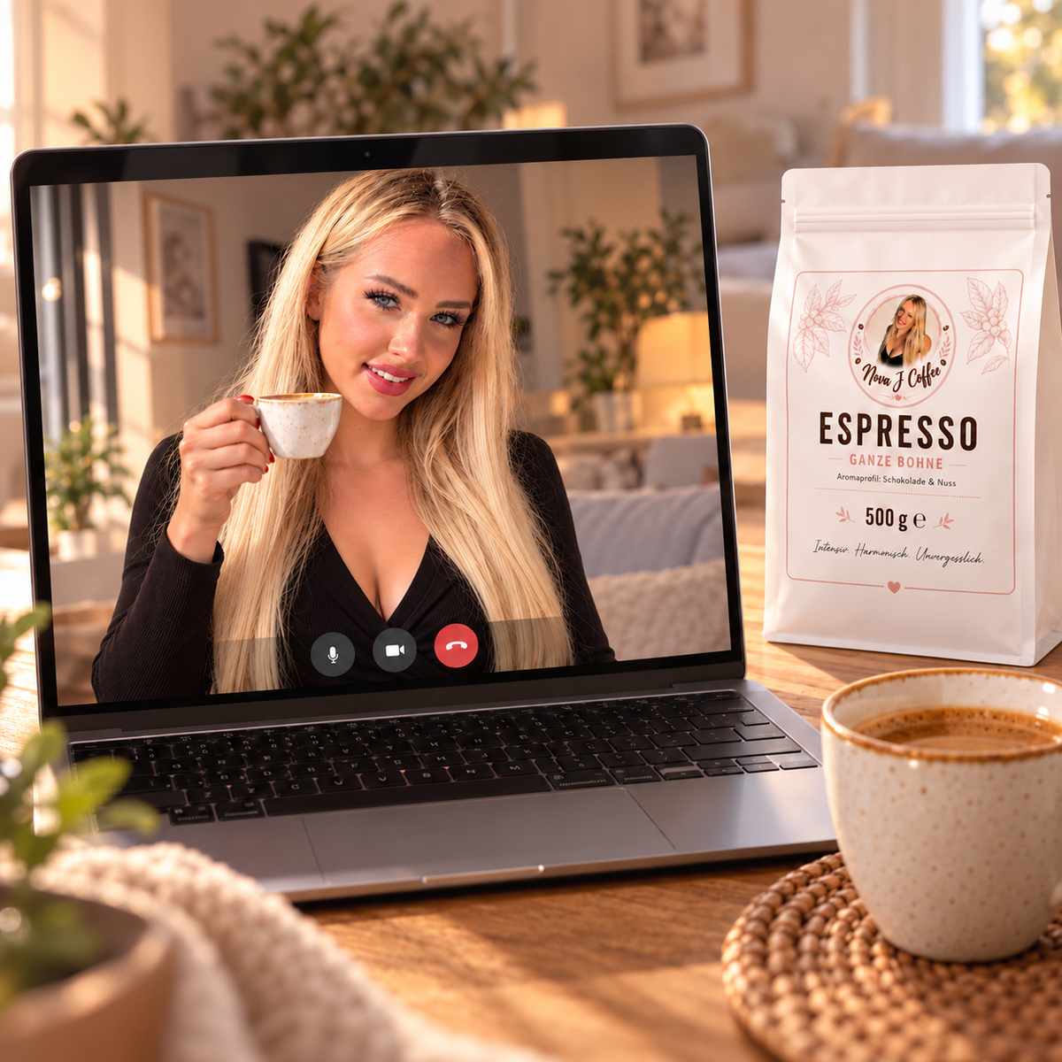 1:1 Online-Kaffee mit Nova J – 30 Minuten inkl. 500 g Espresso